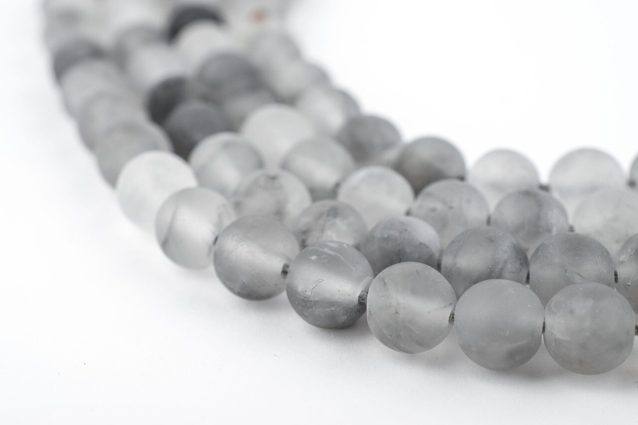 The Bead Chest Matte Round Cloudy Quartz Beads (6mm): Organic Gemstone Round Spherical Energy Stone Healing Power Crystal for Jewelry Bracelet Mala Necklace Making